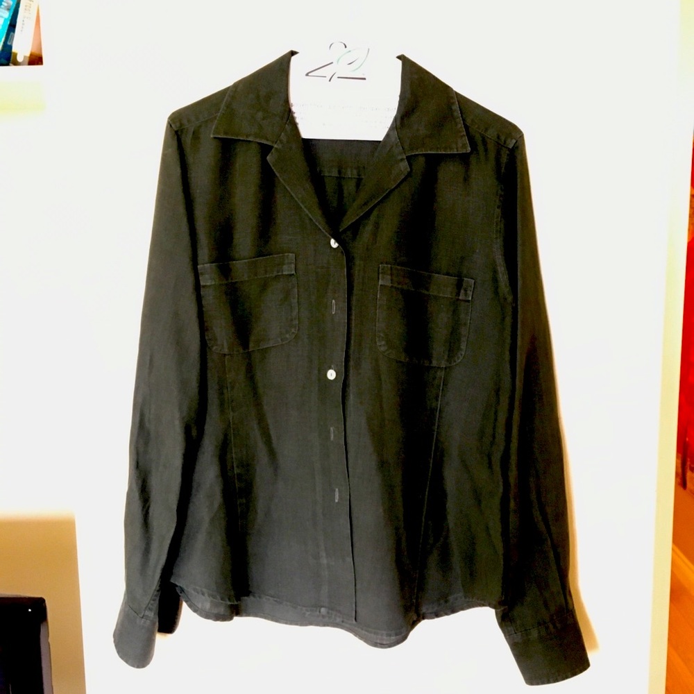 38 Linen Khaki Green Linen L/S Shirt